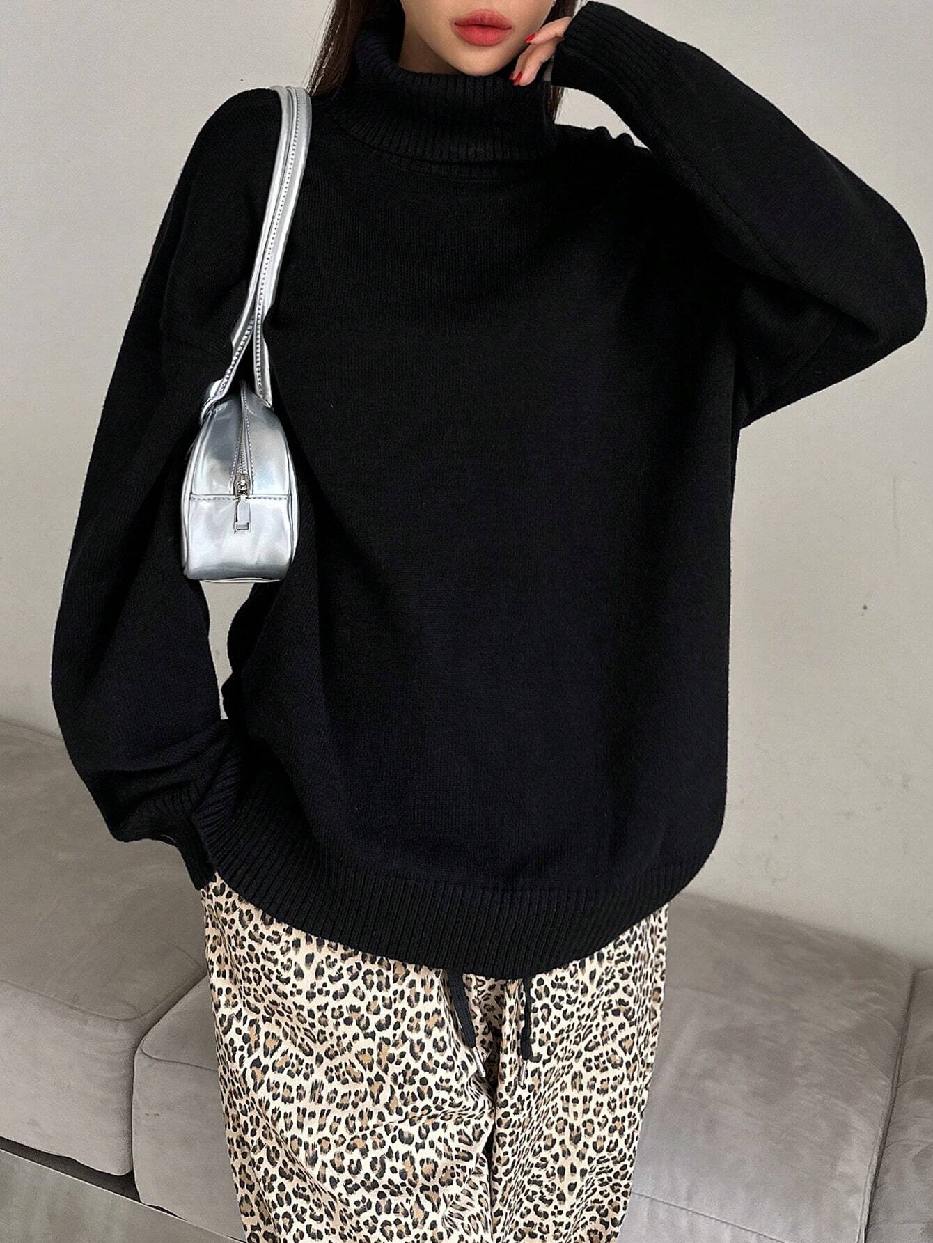 Buy SHEIN DAZY Women's Fall Casual High Neck Loose Black Sweater in Pakistan