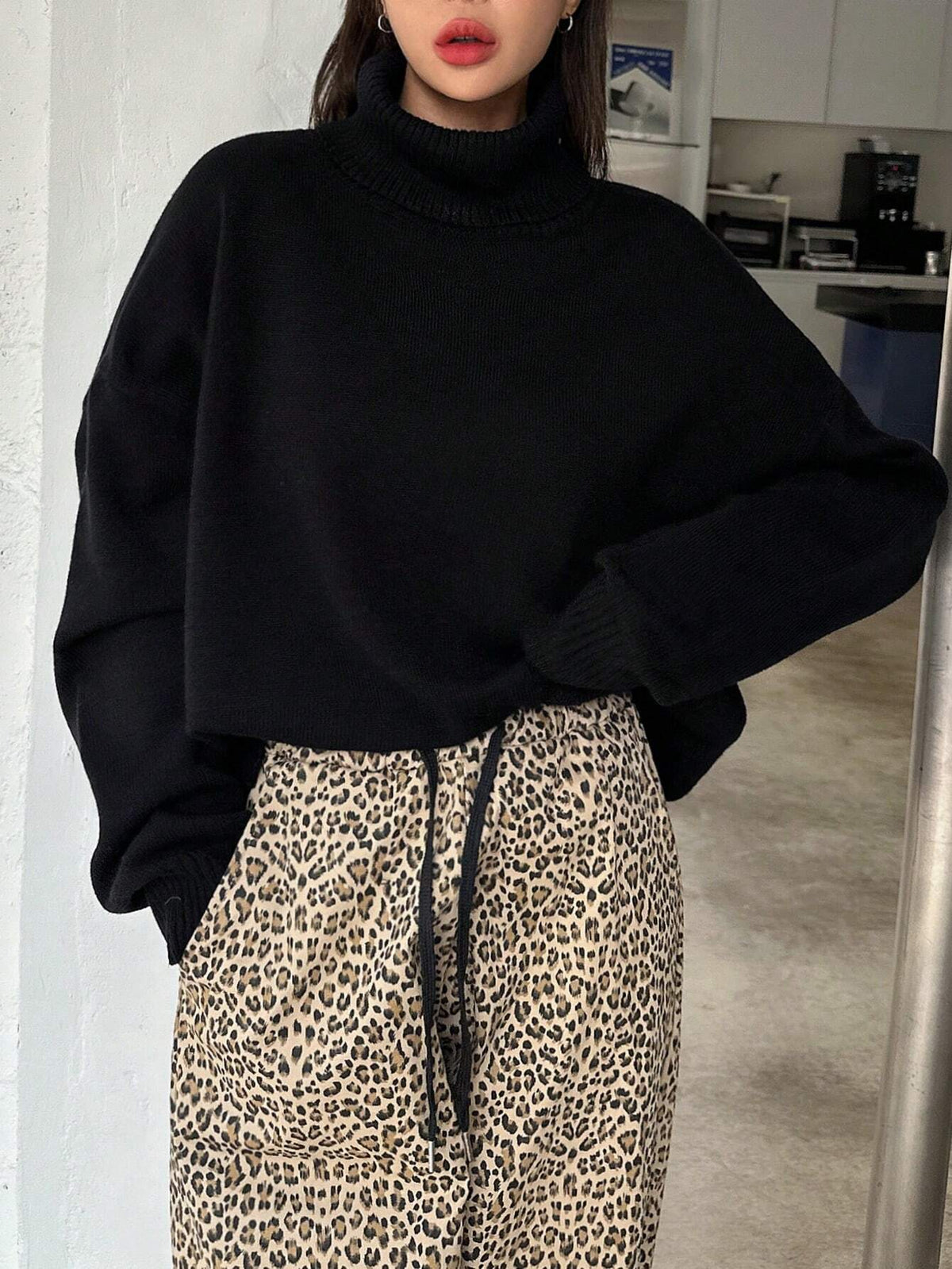 Buy SHEIN DAZY Women's Fall Casual High Neck Loose Black Sweater in Pakistan