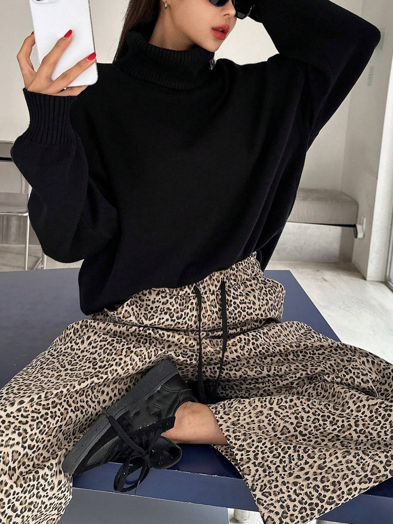 Buy SHEIN DAZY Women's Fall Casual High Neck Loose Black Sweater in Pakistan