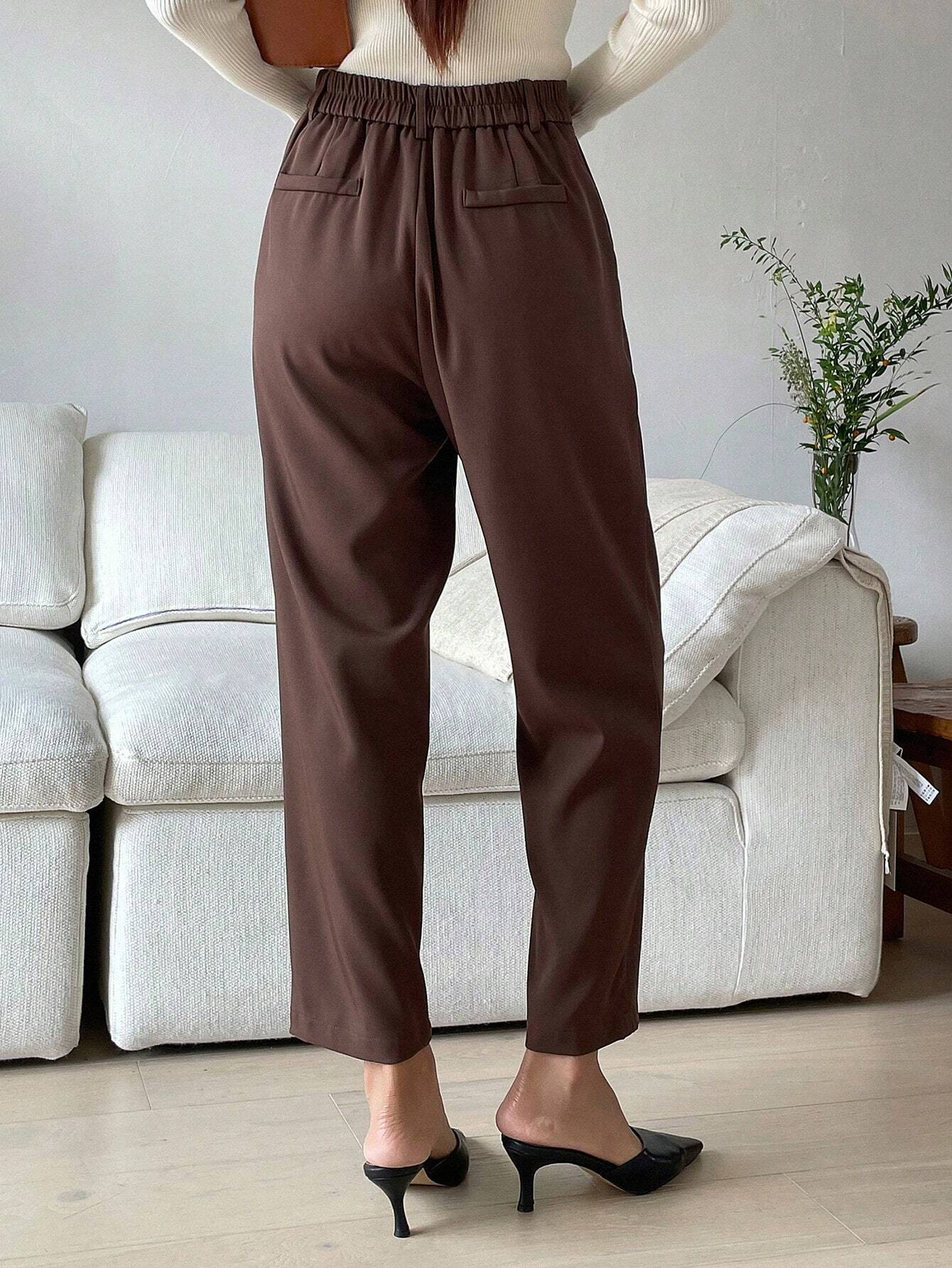 Buy SHEIN DAZY Women's Plain Color Pleated Pocket Business Casual Suit Pants in Pakistan