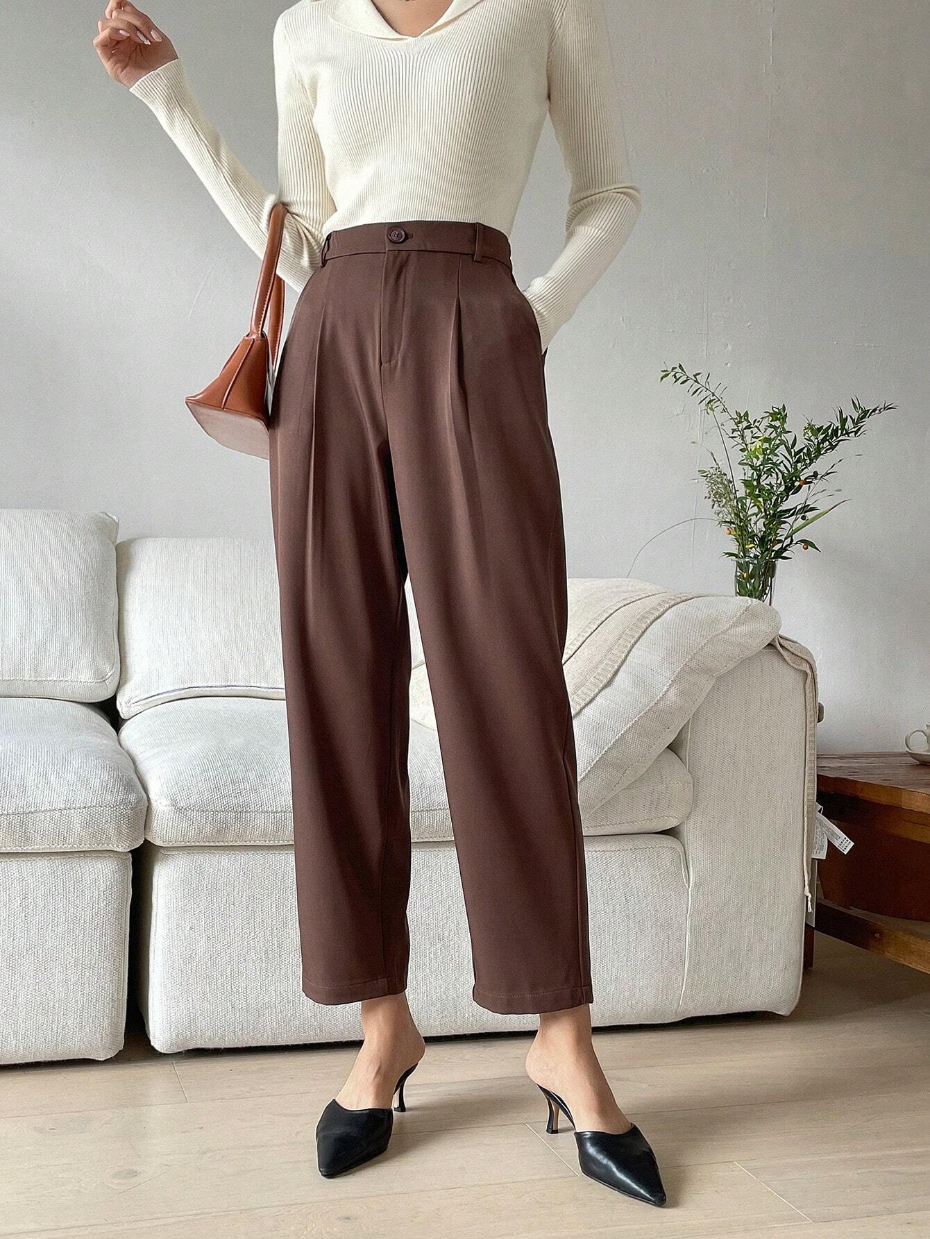 Buy SHEIN DAZY Women's Plain Color Pleated Pocket Business Casual Suit Pants in Pakistan