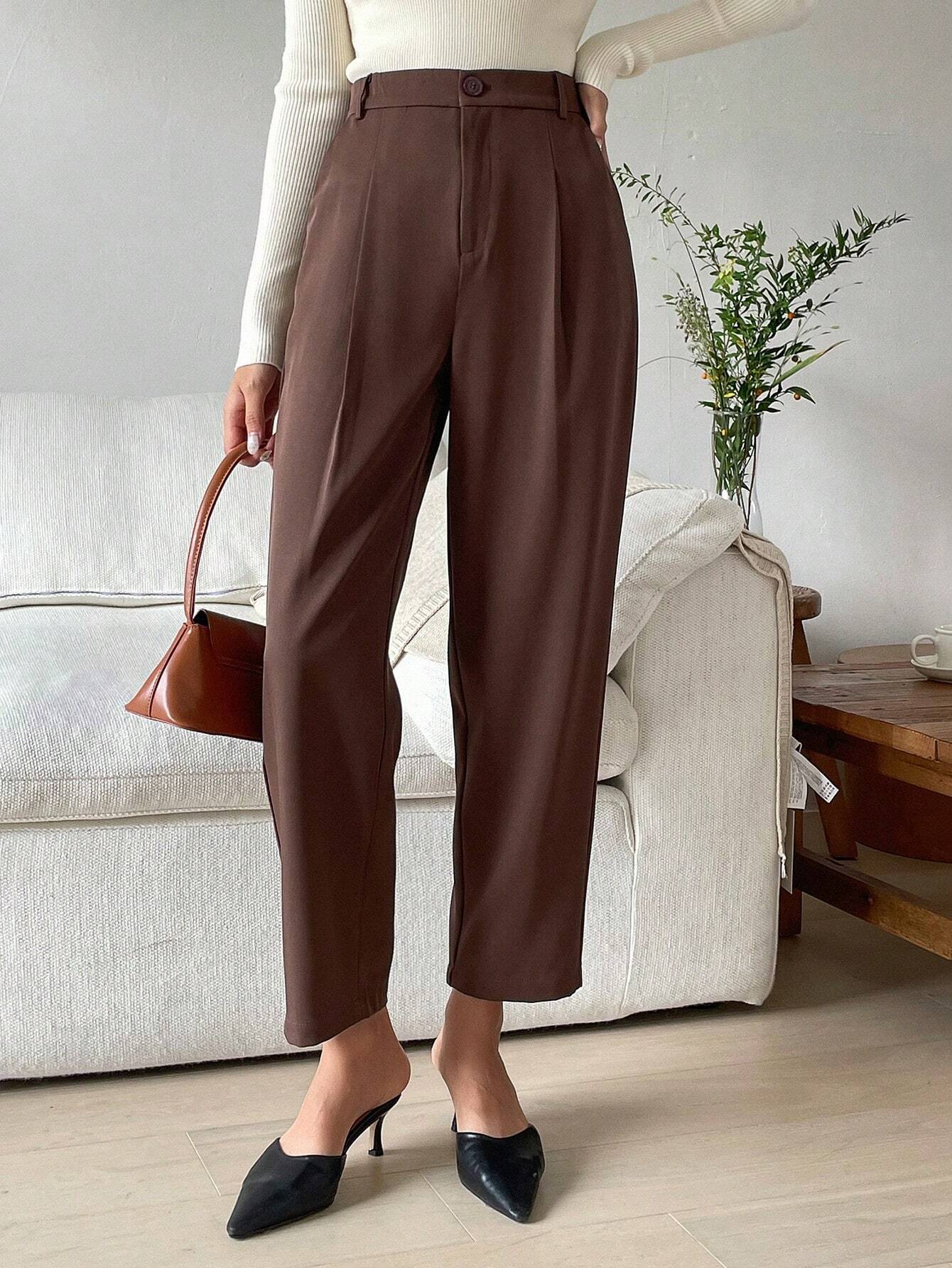 Buy SHEIN DAZY Women's Plain Color Pleated Pocket Business Casual Suit Pants in Pakistan
