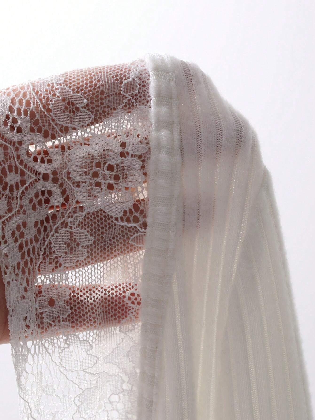 Buy SHEIN DAZY Women's Round Neck Lace Patchwork Slim Fit Long Sleeve T-Shirt in Pakistan