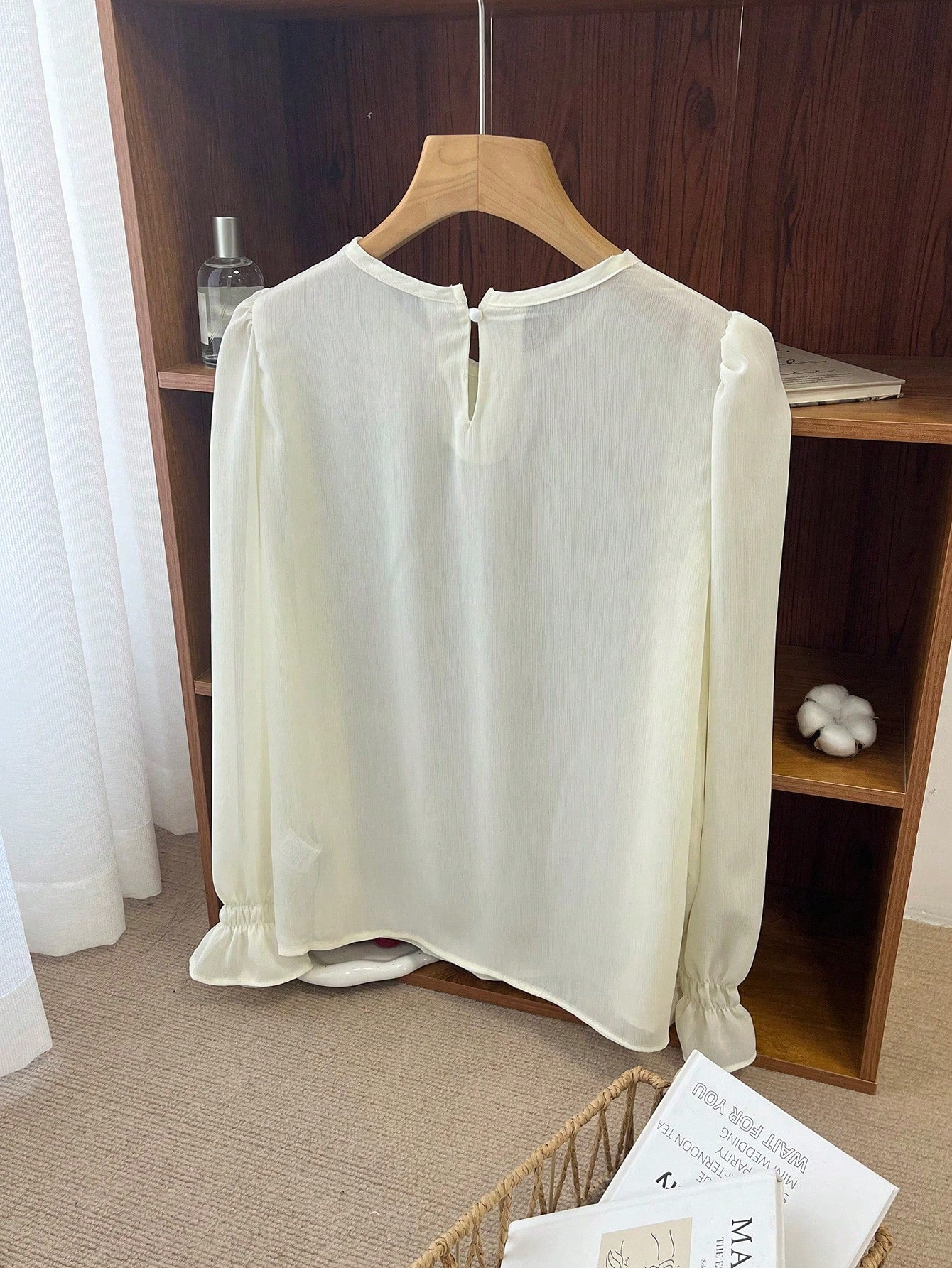 Buy SHEIN DAZY Women's Solid Color Round Neck Long Sleeve Elegant Blouse, Business Casual, Autumn in Pakistan