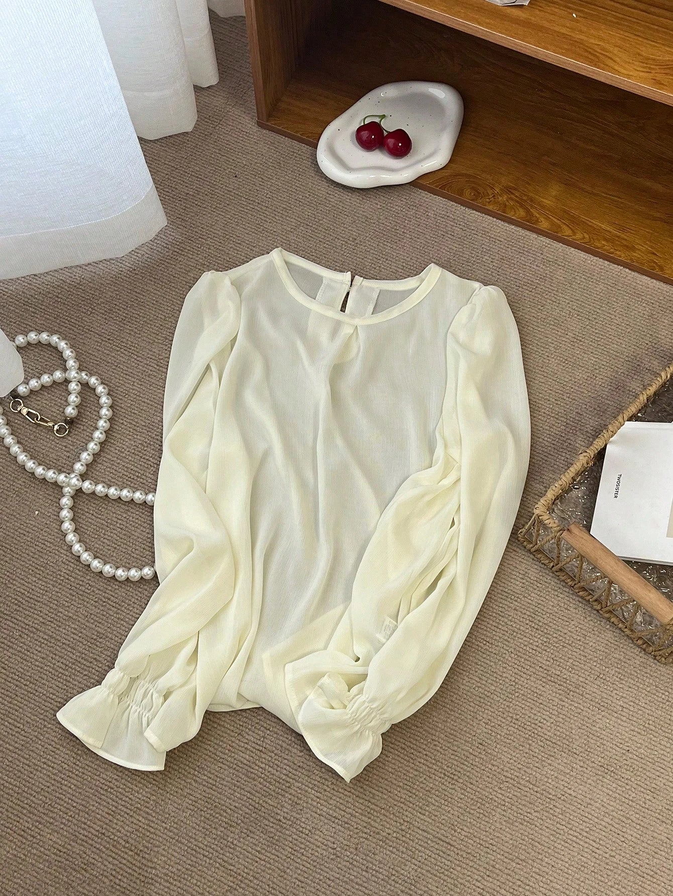 Buy SHEIN DAZY Women's Solid Color Round Neck Long Sleeve Elegant Blouse, Business Casual, Autumn in Pakistan