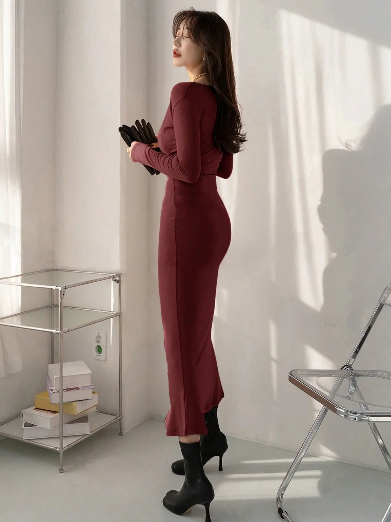 Buy SHEIN DAZY Women's Solid Color Self-Tie Wrap Midi Dress in Pakistan