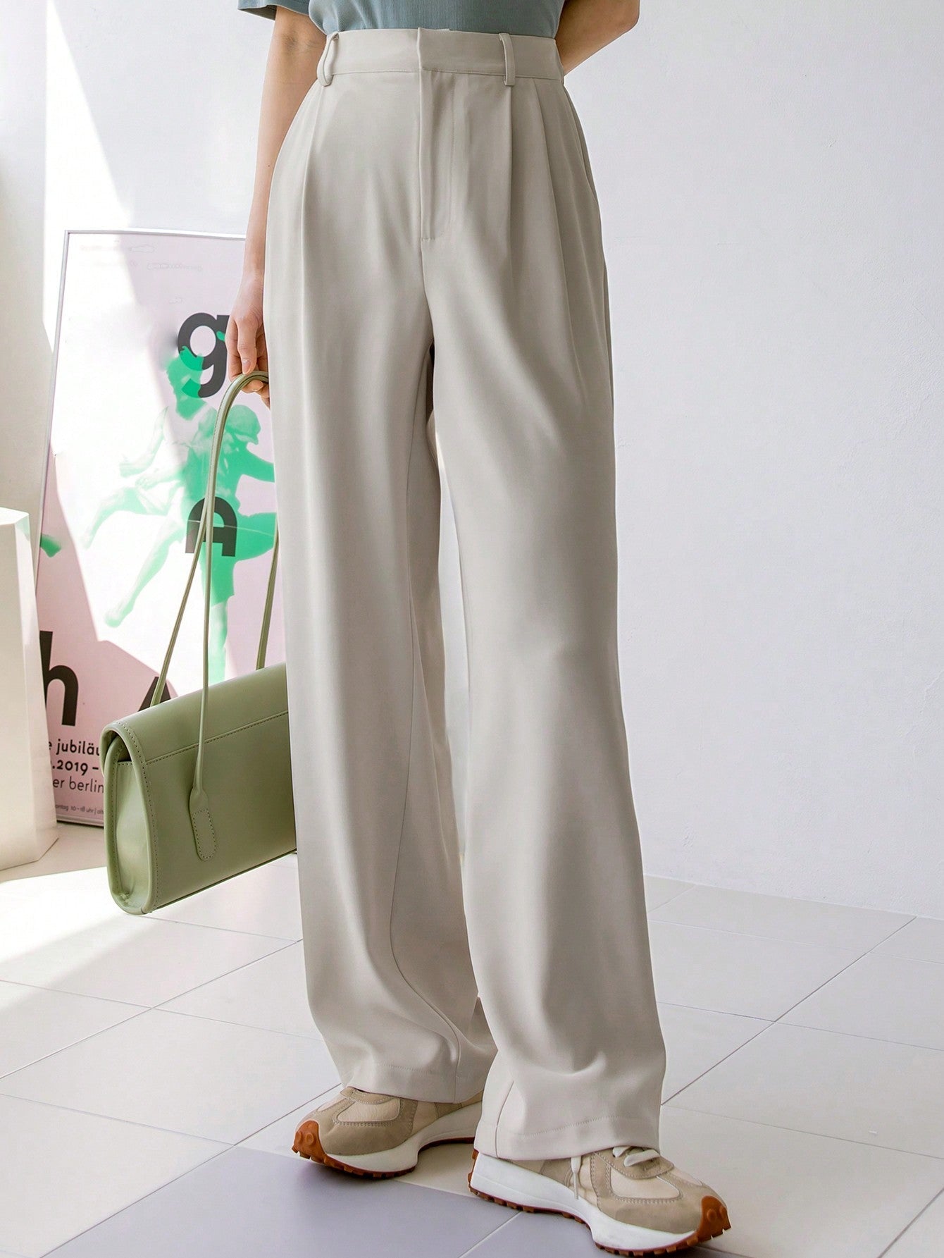 Buy SHEIN Dazy-Less Plicated Detail Wide Leg Trousers in Pakistan