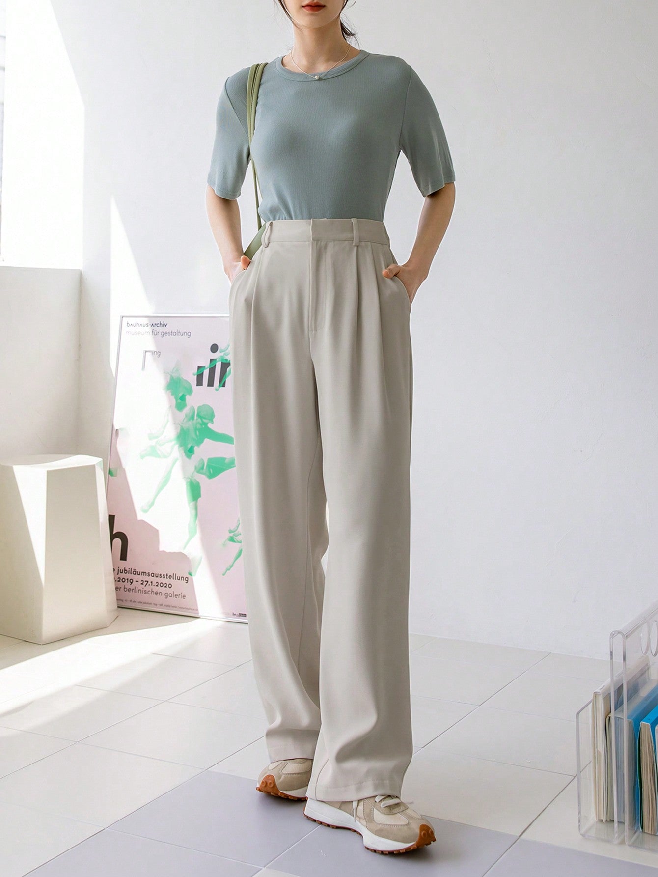 Buy SHEIN Dazy-Less Plicated Detail Wide Leg Trousers in Pakistan