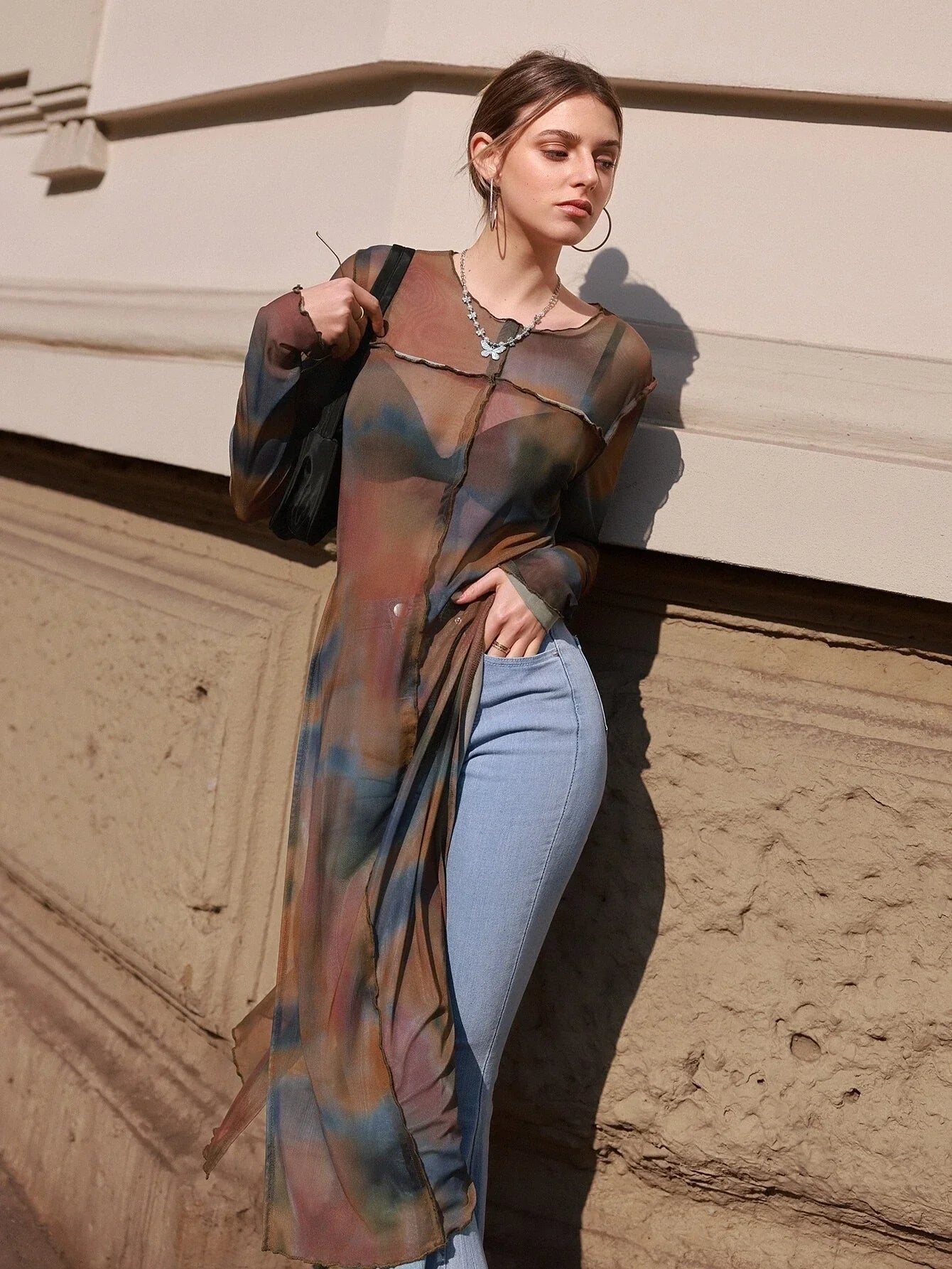 Buy Dazy Designer Tie Dye Split Hem Mesh Top Without Bra in Pakistan