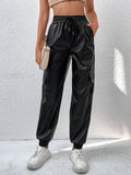 Buy SHEIN Drawstring Waist Flap Pocket Side PU Pants in Pakistan