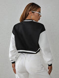 Buy SHEIN Drop Shoulder Two Tone Crop Bomber Jacket in Pakistan