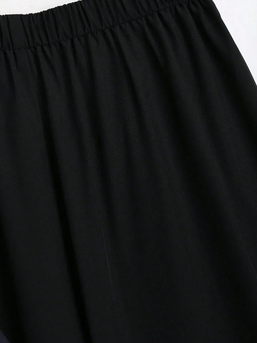 Buy SHEIN EMERY ROSE 2pcs Women Geometric Print Round Neck Short Sleeve Top And Wide Leg Pants Regular Casual Suit Set in Pakistan