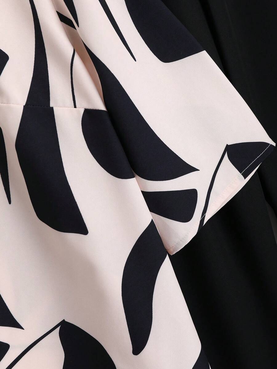 Buy SHEIN EMERY ROSE 2pcs Women Geometric Print Round Neck Short Sleeve Top And Wide Leg Pants Regular Casual Suit Set in Pakistan