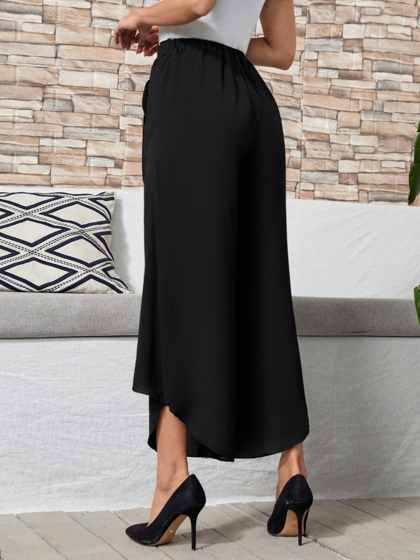 Buy SHEIN EMERY ROSE Tie Front Wide Leg Pants in Pakistan