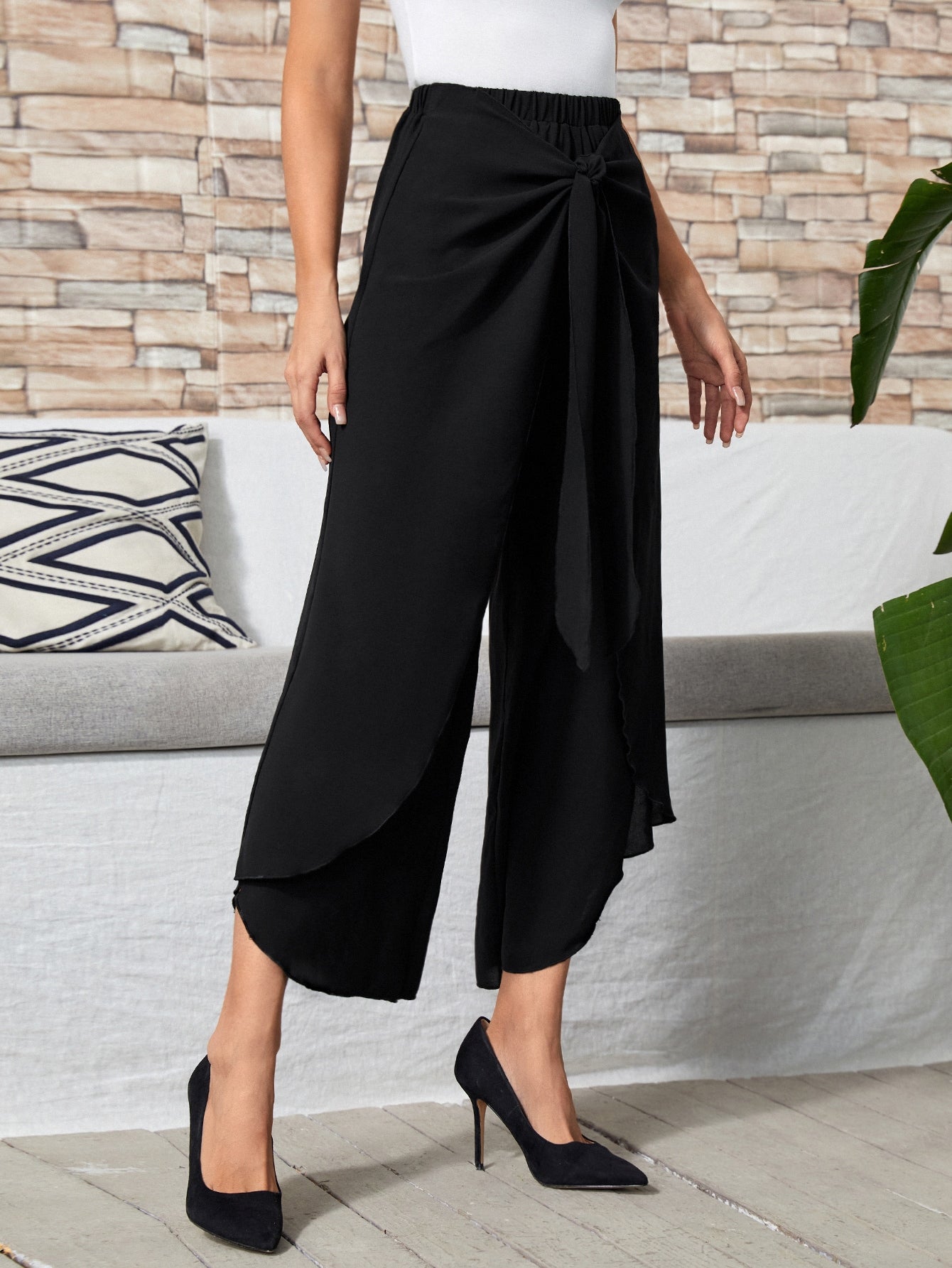 Buy SHEIN EMERY ROSE Tie Front Wide Leg Pants in Pakistan