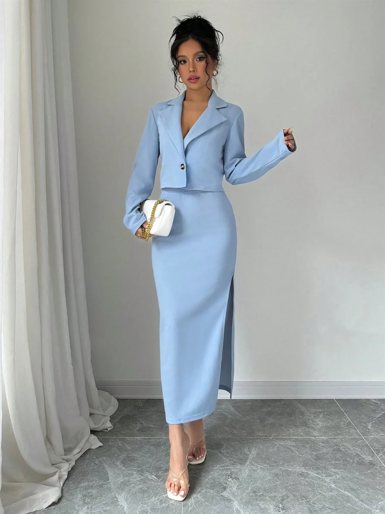 Buy SHEIN Elenzga 1set Blue Elegant Casual Ladies' Suit in Pakistan