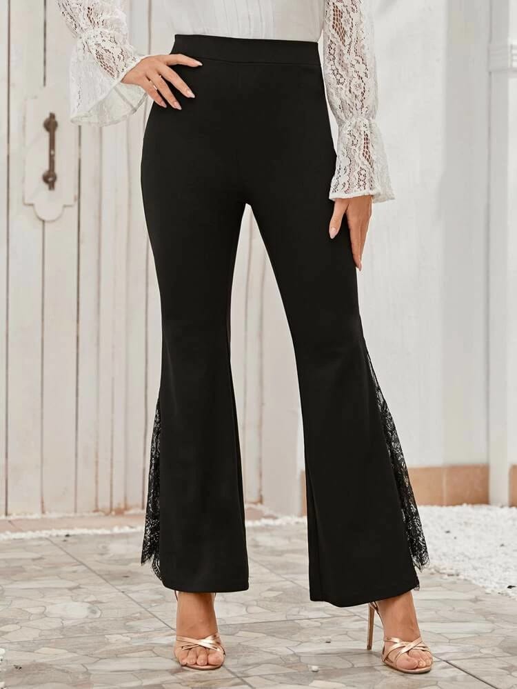 Buy Shein Eyelash Lace Insert Flare Leg Pants in Pakistan