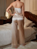 Buy SHEIN Eyelash Lace Panel Satin Cami Top & Pants PJ Set in Pakistan