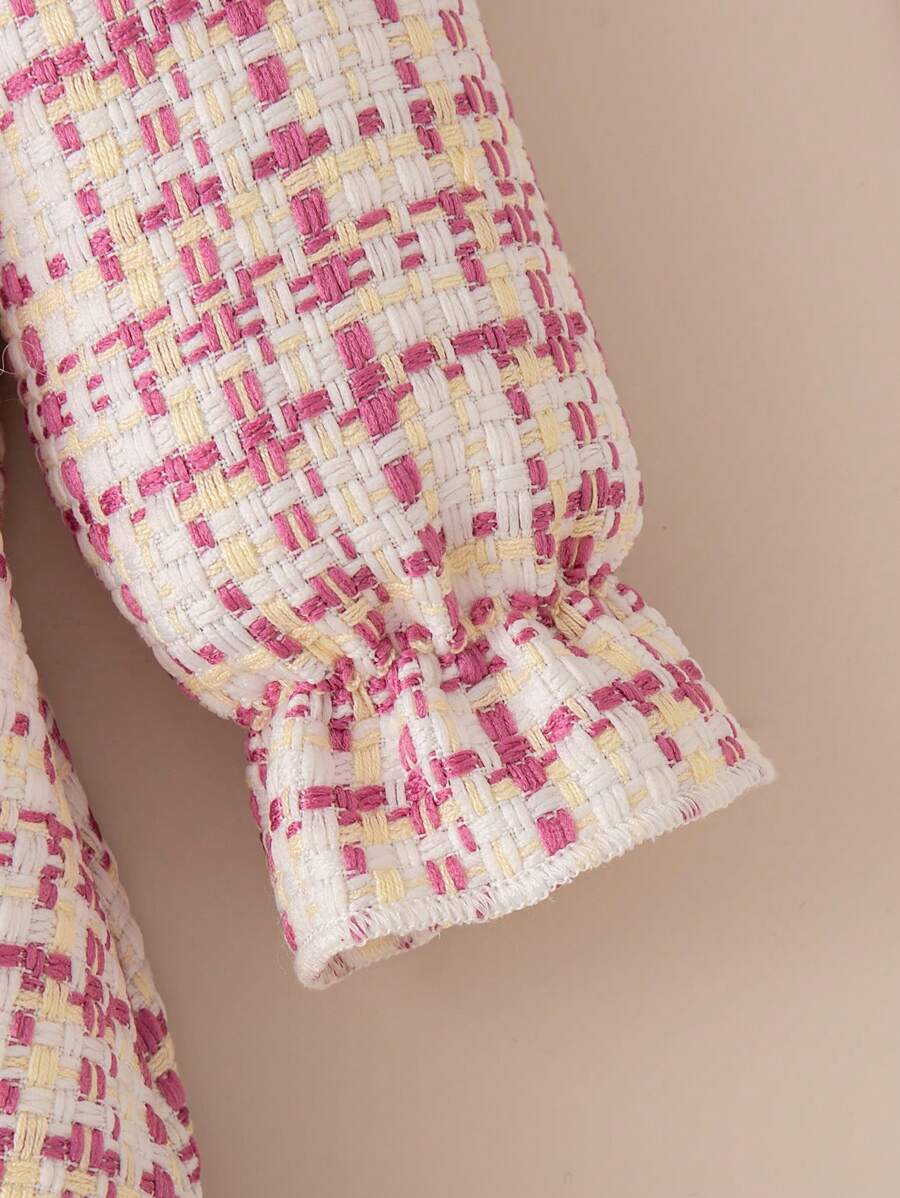 Buy SHEIN Baby Girl Cute Pink Plaid Lace Collar & Bowknot Dress With Beret Cap Outfit in Pakistan