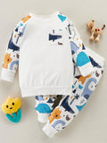 Buy SHEIN Fashionable 2pcs Baby Boys' Hoodie And Printed Pants Set in Pakistan