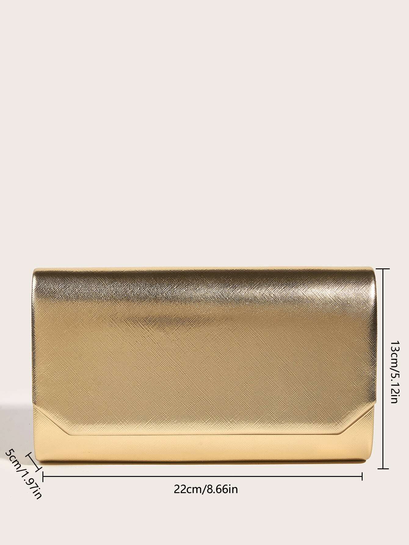 Buy SHEIN Fashionable Metal Gold Color Pu Leather Envelope Clutch Bag With Fine Cross Textured Design For Women, Come With Chain in Pakistan