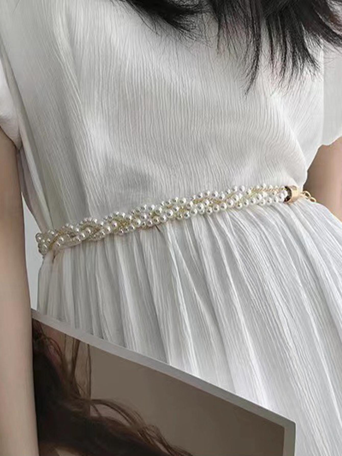 Buy SHEIN Faux Pearl Decor Chain Belt in Pakistan