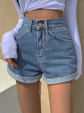 Buy SHEIN Fire Embroidery Roll Up Hem Denim Shorts in Pakistan