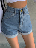Buy SHEIN Fire Embroidery Roll Up Hem Denim Shorts in Pakistan