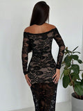 Buy SHEIN Firerie Women's Elegant Sexy Black Off-Shoulder Lace Dress in Pakistan