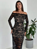 Buy SHEIN Firerie Women's Elegant Sexy Black Off-Shoulder Lace Dress in Pakistan