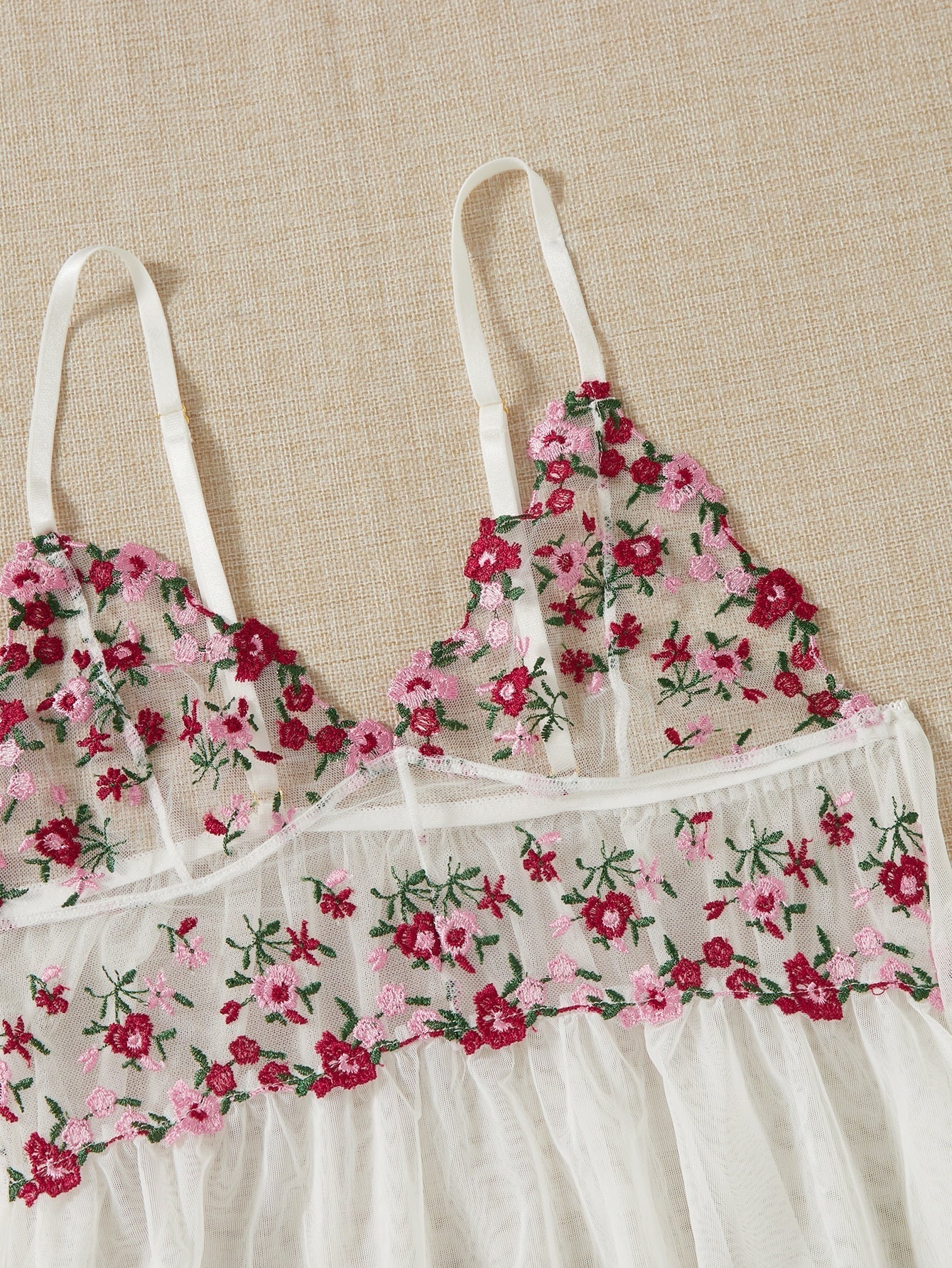 Buy SHEIN Floral Embroidery Mesh Slips With Thong in Pakistan