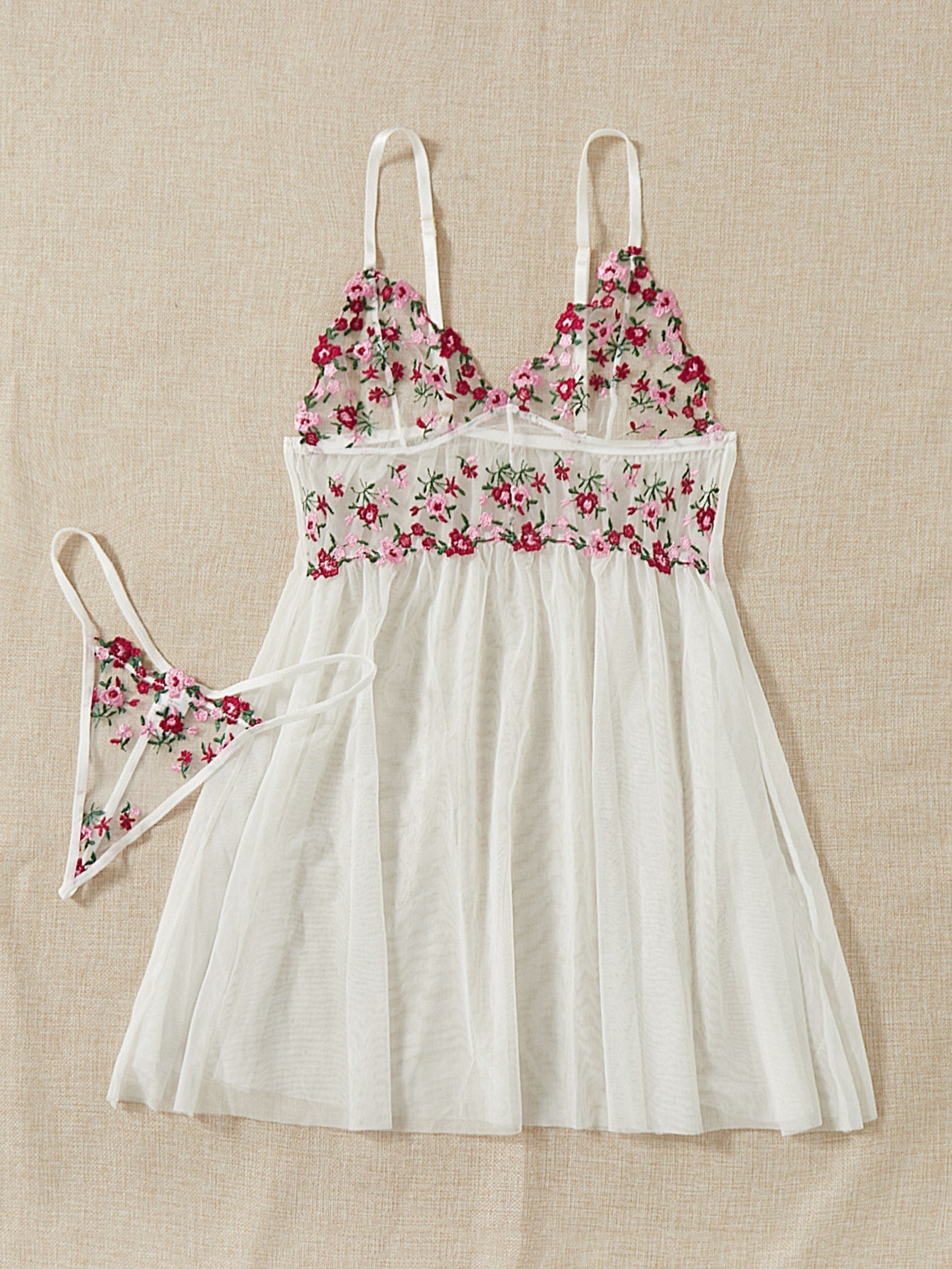 Buy SHEIN Floral Embroidery Mesh Slips With Thong in Pakistan