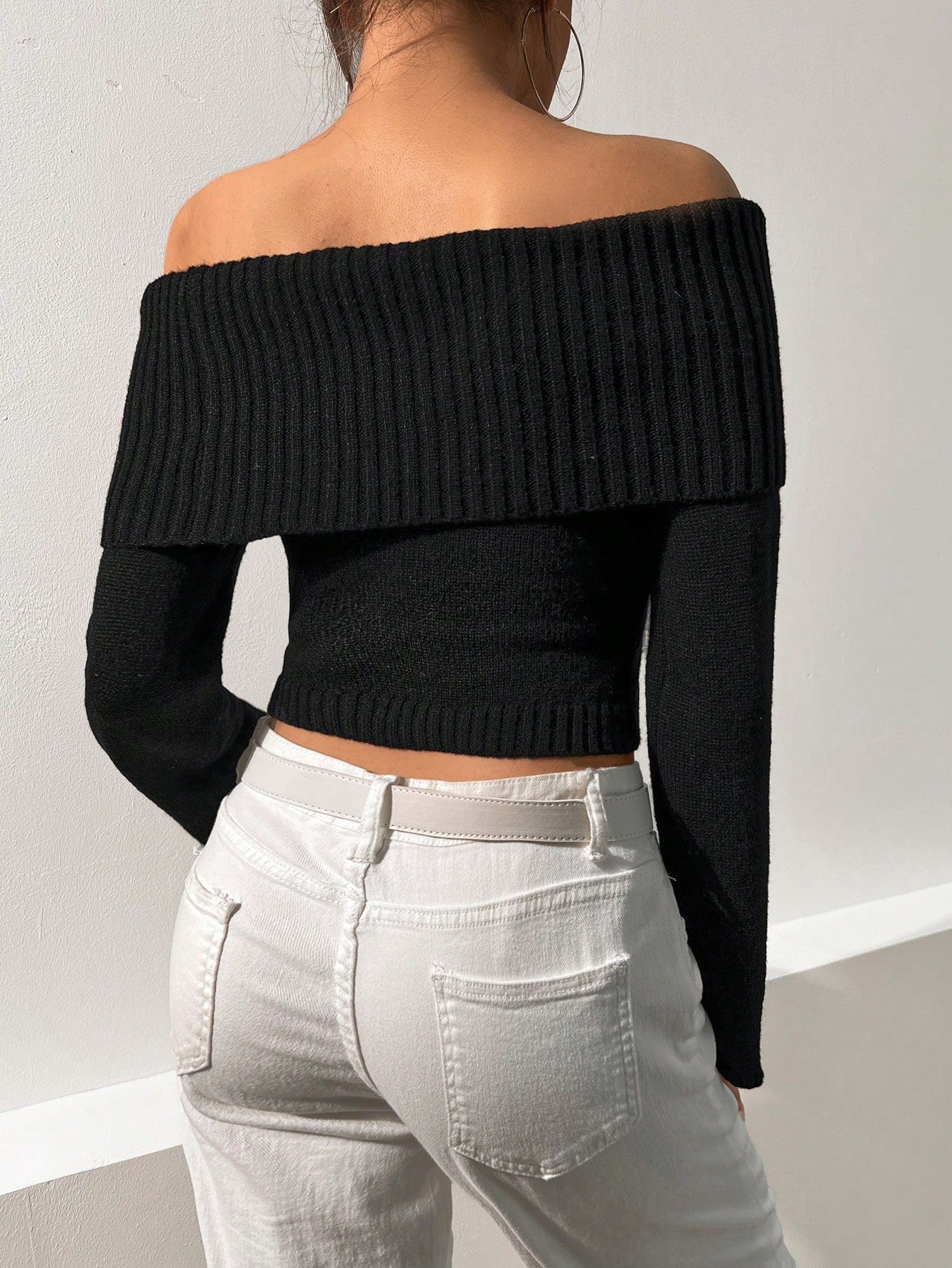 Buy SHEIN Foldover Off Shoulder Crop Sweater in Pakistan