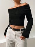 Buy SHEIN Foldover Off Shoulder Crop Sweater in Pakistan