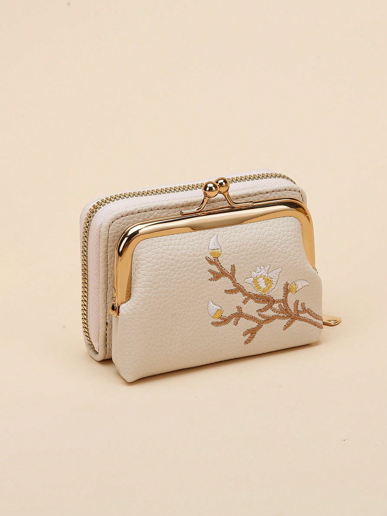 Buy SHEIN Graphic Flower Embroidered Short Wallet, Kiss-Lock & Zipper Clutch Purse, Faux Leather Coin Purse in Pakistan