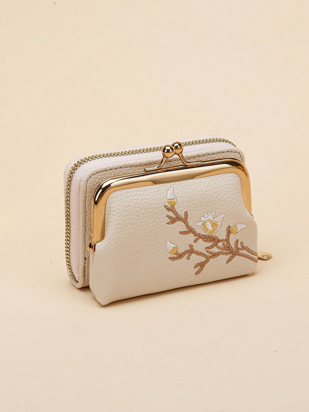 Buy SHEIN Graphic Flower Embroidered Short Wallet, Kiss-Lock & Zipper Clutch Purse, Faux Leather Coin Purse in Pakistan