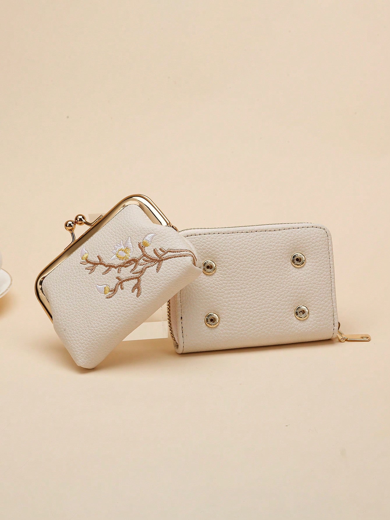 Buy SHEIN Graphic Flower Embroidered Short Wallet, Kiss-Lock & Zipper Clutch Purse, Faux Leather Coin Purse in Pakistan