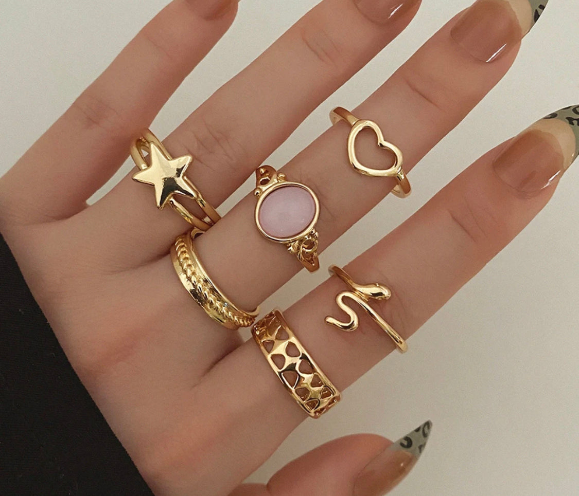 Buy Orb & Gravel Minimalist Trendy Stackable Ringset in Pakistan
