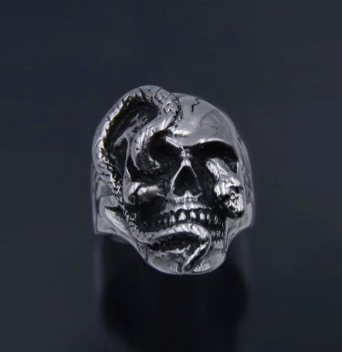 Buy Orb & Gravel Unisex Stainless Steel Skull Snake Ring in Pakistan