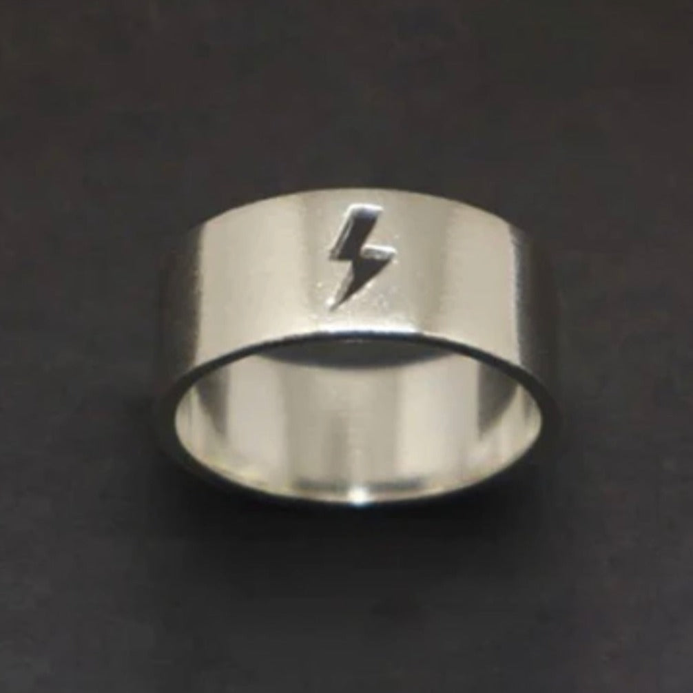 Buy Orb & Gravel Bolt Silver Thick Ring - Size 9 US in Pakistan