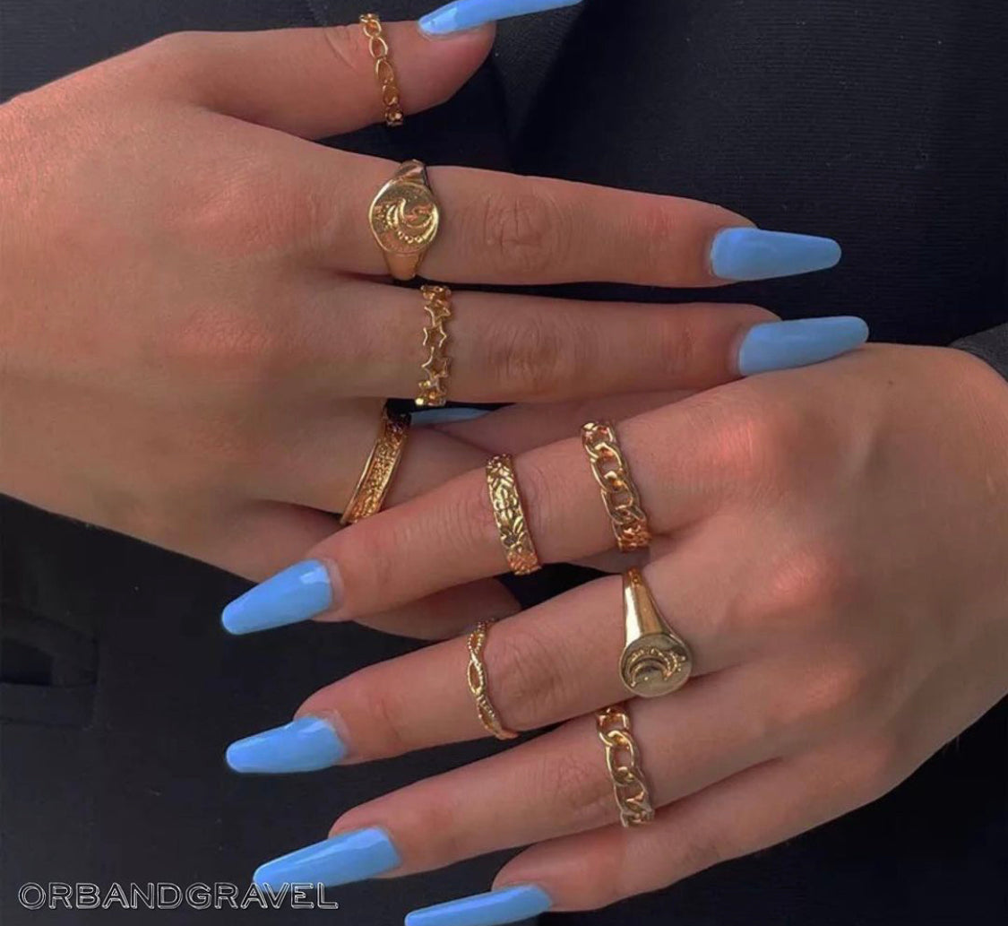 Buy Orb & Gravel Gold Exquisite Multiple Rings Set in Pakistan