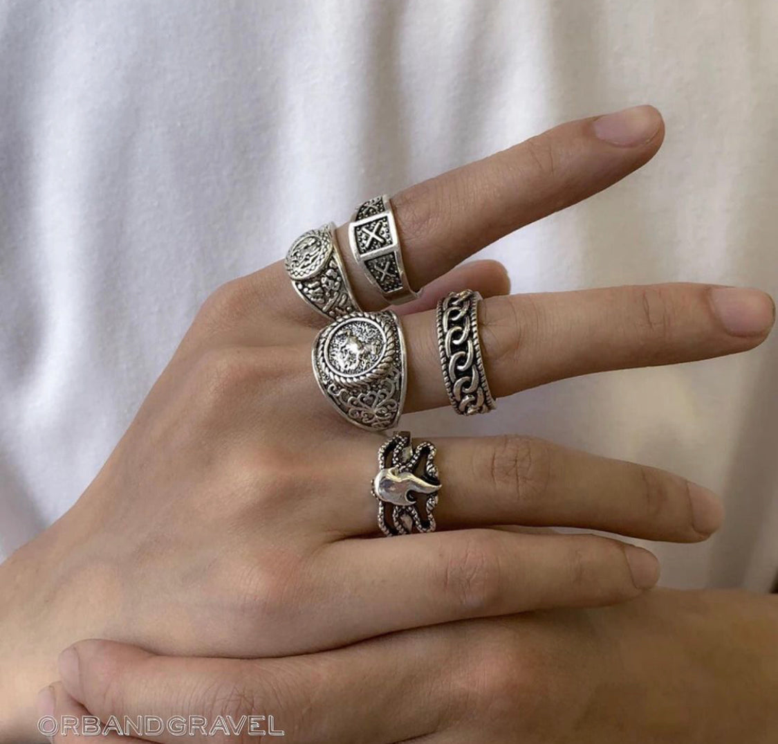 Buy Orb & Gravel Thick Unisex Vintage Ringset in Pakistan