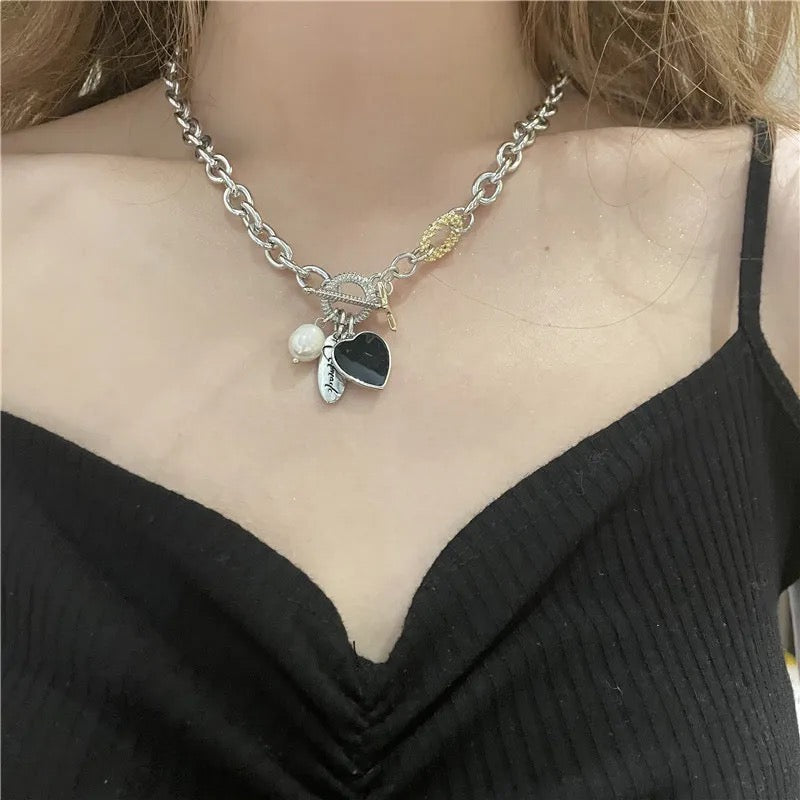 Buy Orb & Gravel Stainless Steel Black Heart Pearl Chain in Pakistan