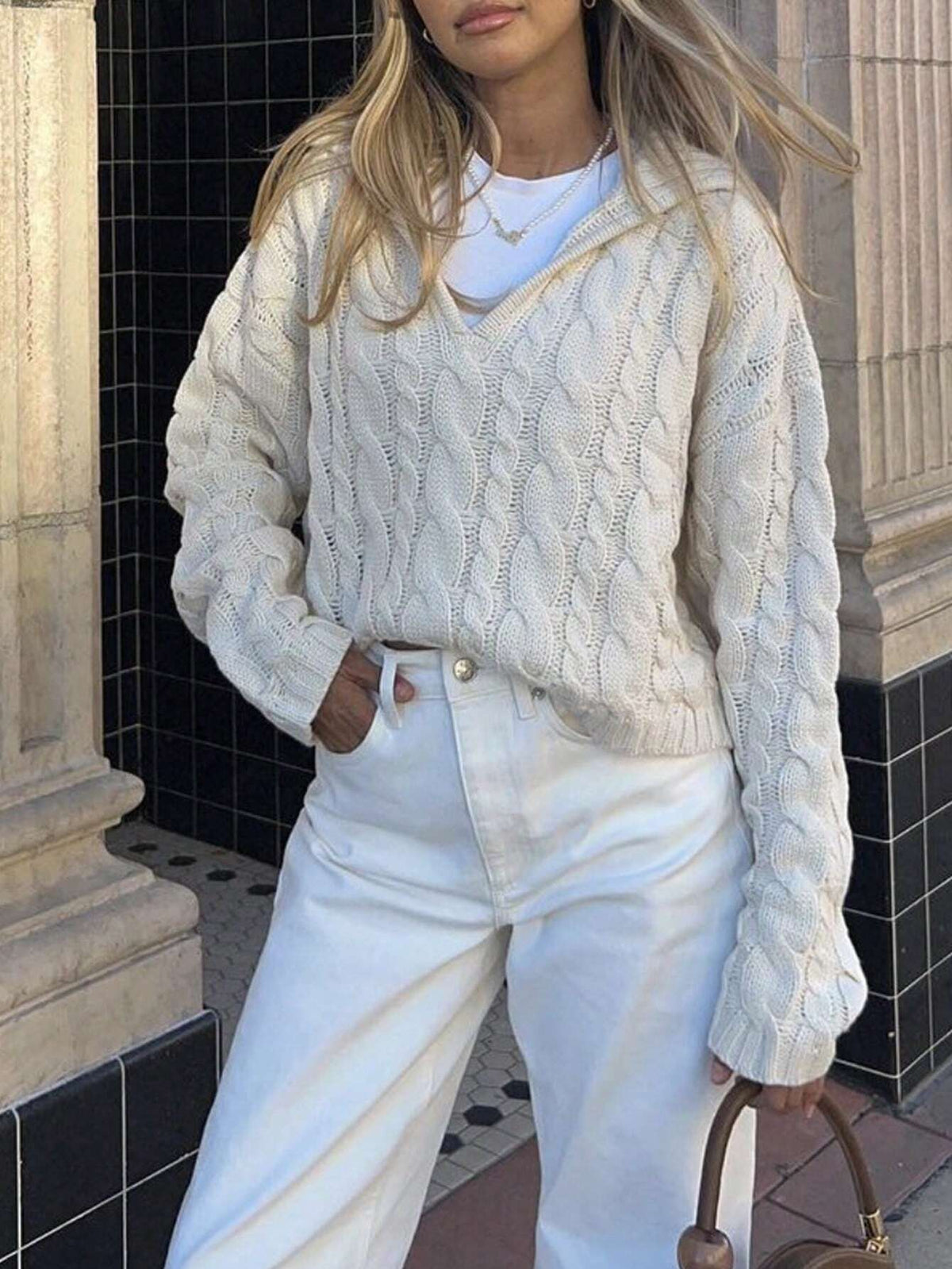 Buy SHEIN INAWLY Women's Solid Color Hooded Casual Long Sleeve Pullover Sweater in Pakistan