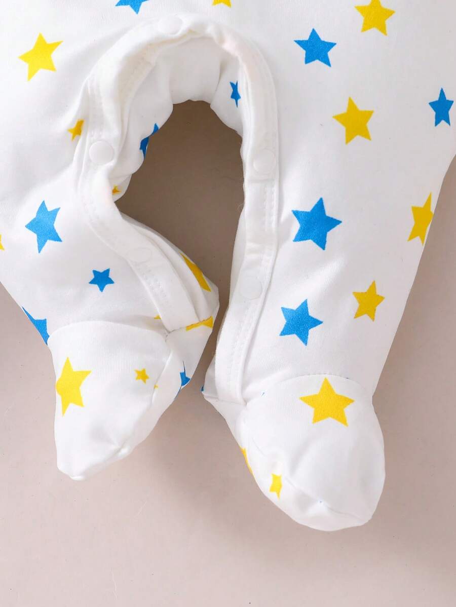 Buy SHEIN Infant & Toddler Boys' White Base Cute Blue Elephant Print Long Sleeve Footed Jumpsuit, Loungewear in Pakistan