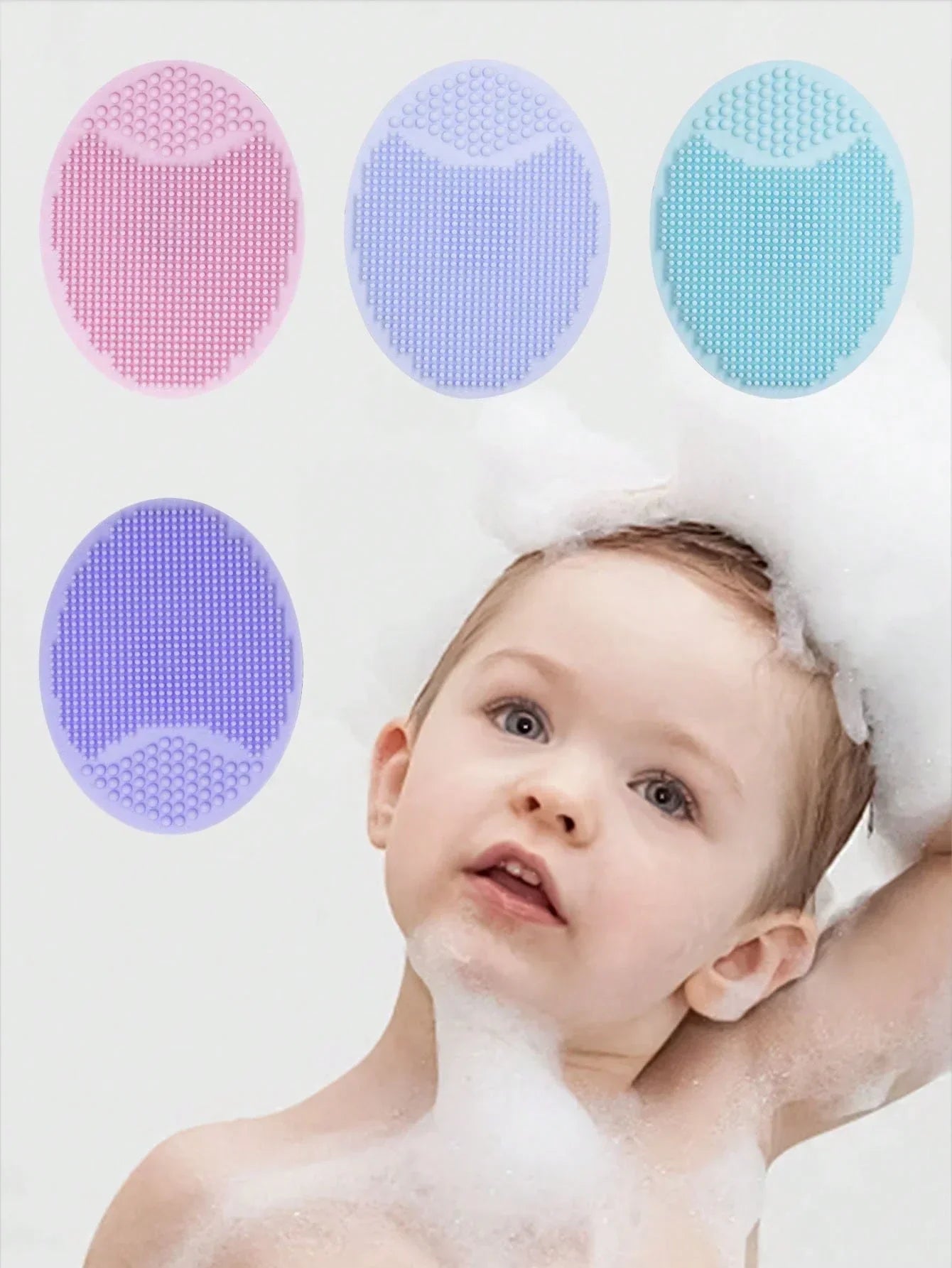 Buy SHEIN KUNT 3Pcs/4Pcs Baby Pink + Yellow + Blue Silicone Hair Washing Brush, Soft Small Size Skin Safe Bathing Brush in Pakistan