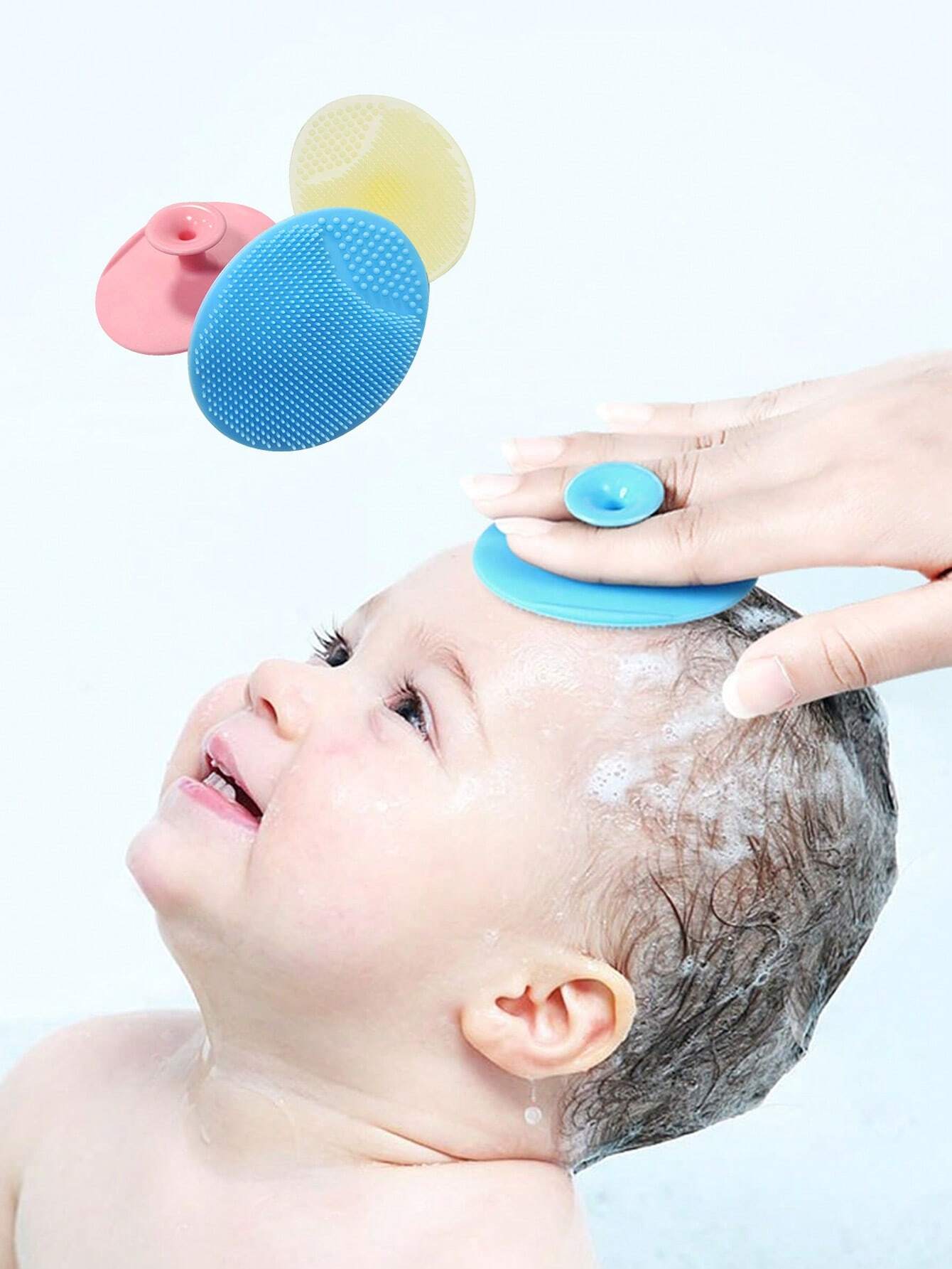 Buy SHEIN KUNT 3Pcs/4Pcs Baby Pink + Yellow + Blue Silicone Hair Washing Brush, Soft Small Size Skin Safe Bathing Brush in Pakistan