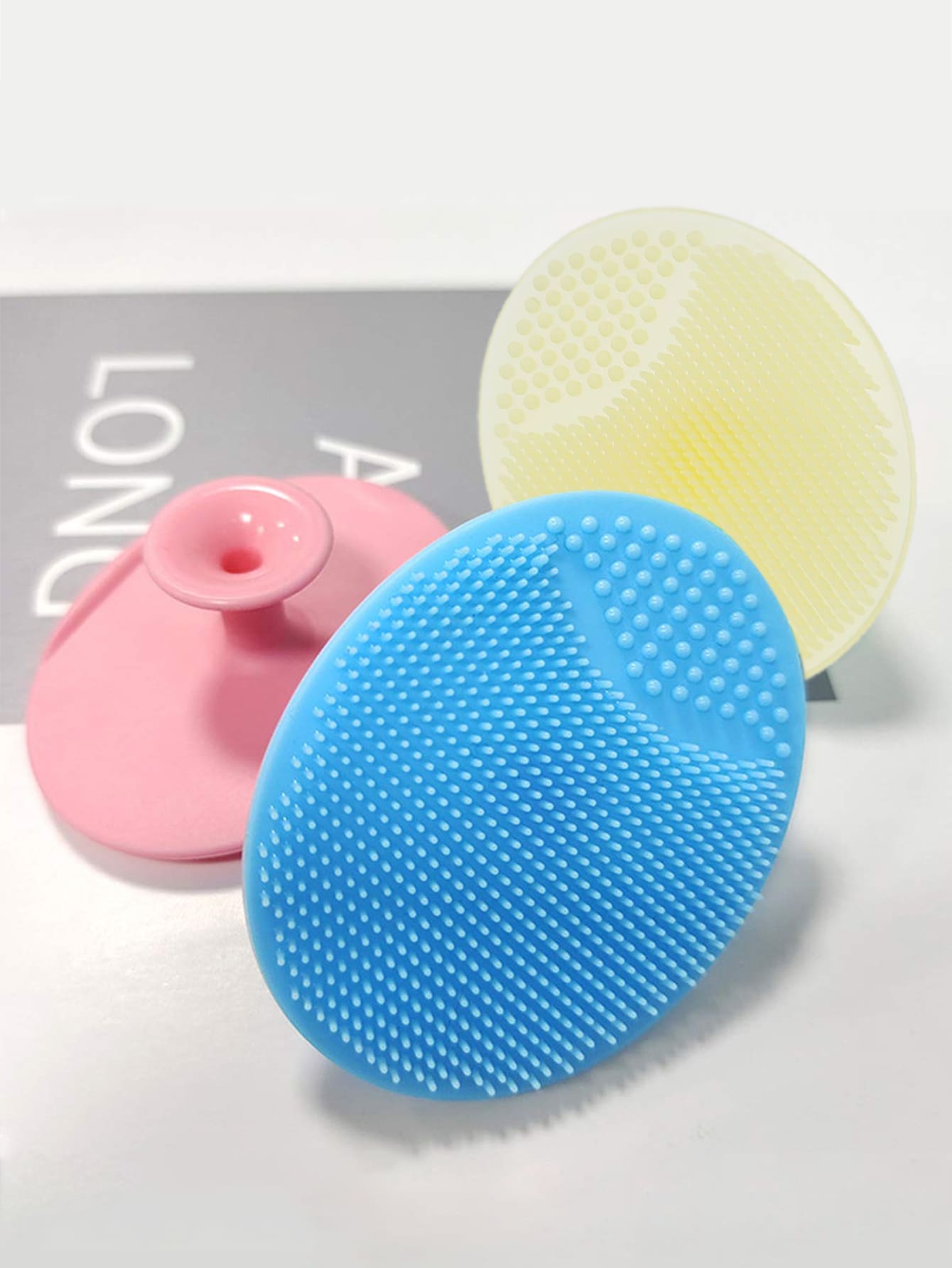 Buy SHEIN KUNT 3Pcs/4Pcs Baby Pink + Yellow + Blue Silicone Hair Washing Brush, Soft Small Size Skin Safe Bathing Brush in Pakistan