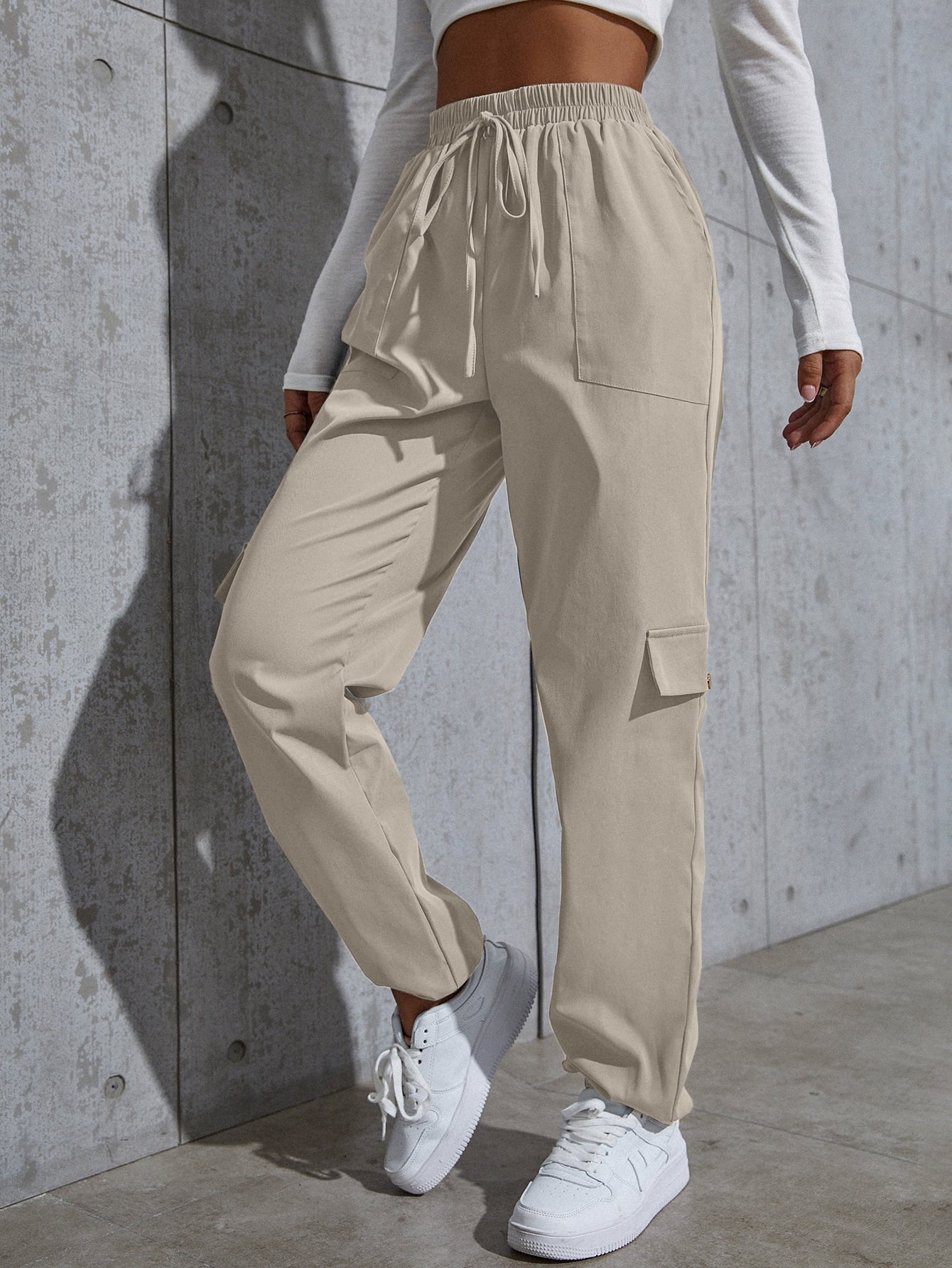 Buy SHEIN Knot Waist Flap Pocket Cargo Pants in Pakistan