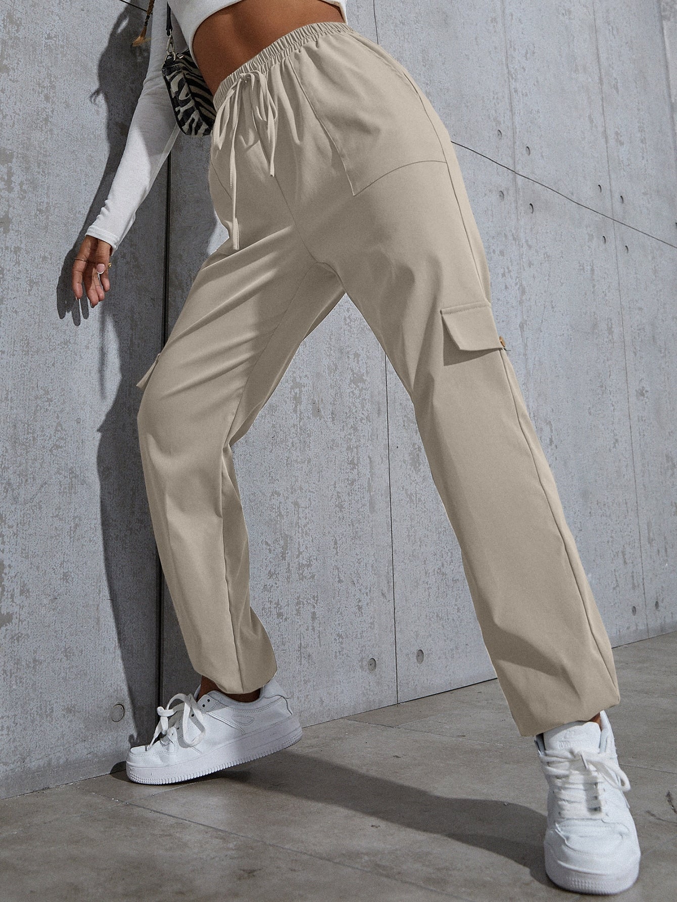 Buy SHEIN Knot Waist Flap Pocket Cargo Pants in Pakistan